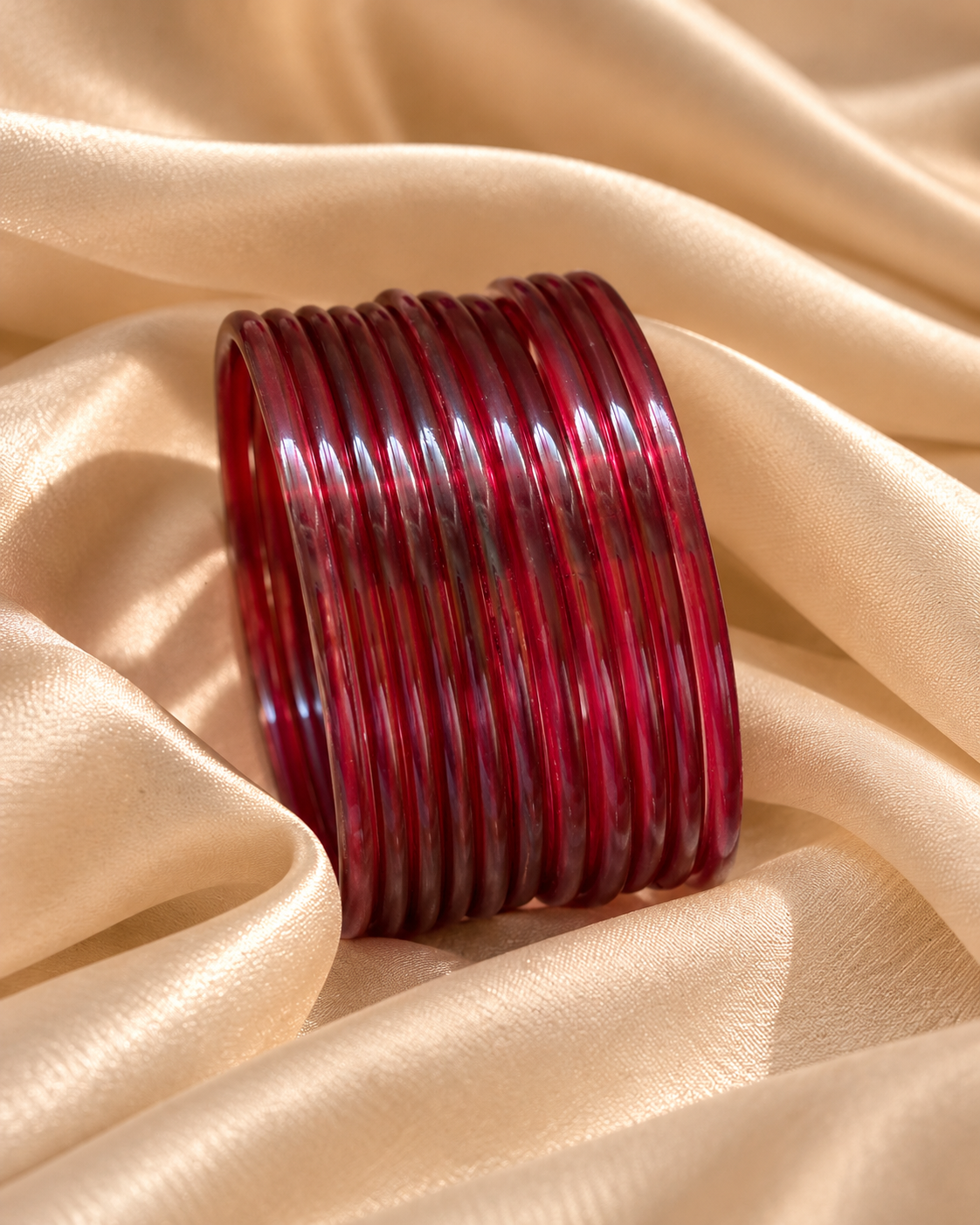 Red Glass & Kashmiri Bangles Set - (12 Glass Bangles)