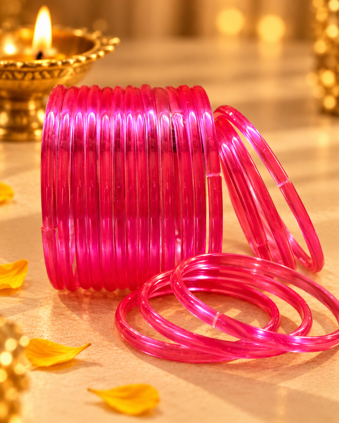 Pink Jelly Glass Bangles - (12 Glass Bangles)
