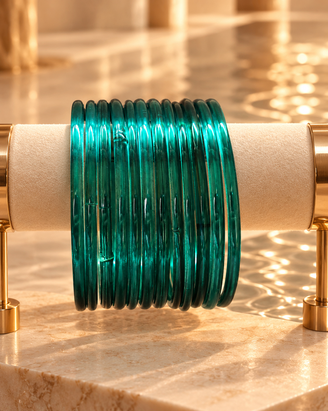 Emerald Teal Green Jelly - (12 Glass Bangles)