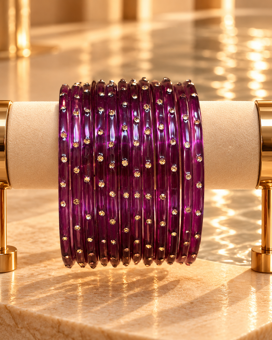 Purple Jelly & Kashmiri Bangles - (12 Glass Bangles)