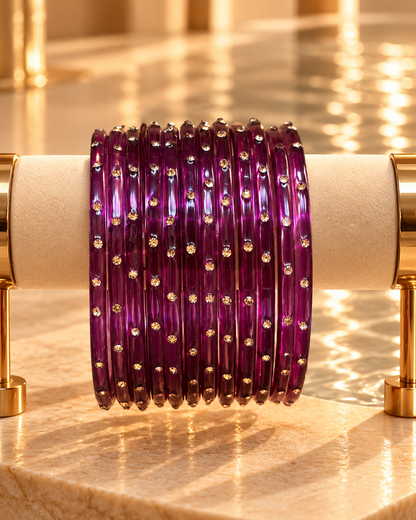 Purple Jelly & Kashmiri Bangles - (12 Glass Bangles)