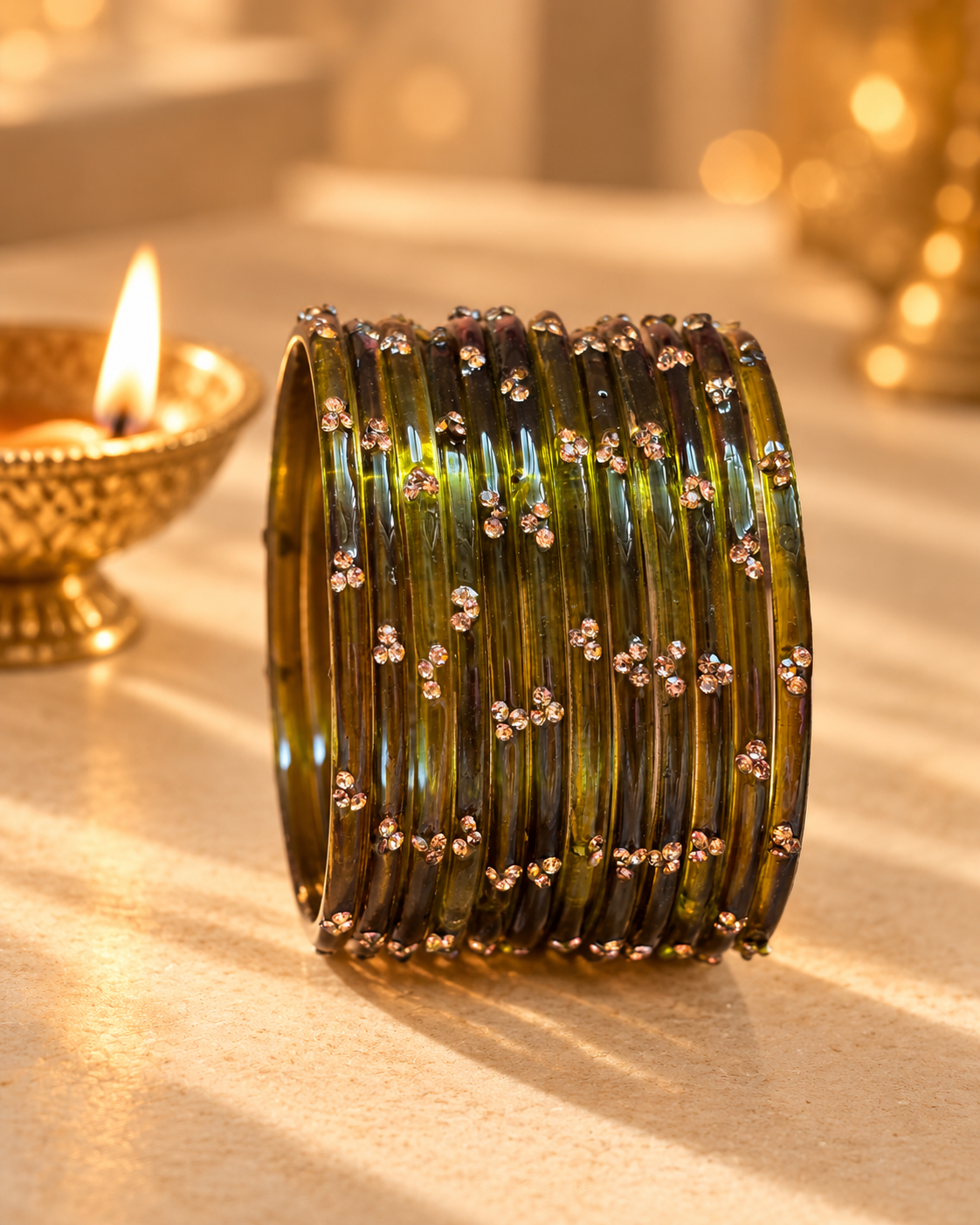 Royal Mehendi Kashmiri Bangles Set - (12 Glass bangles)