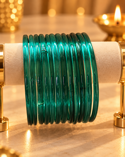 Emerald Teal Green Jelly - (12 Glass Bangles)