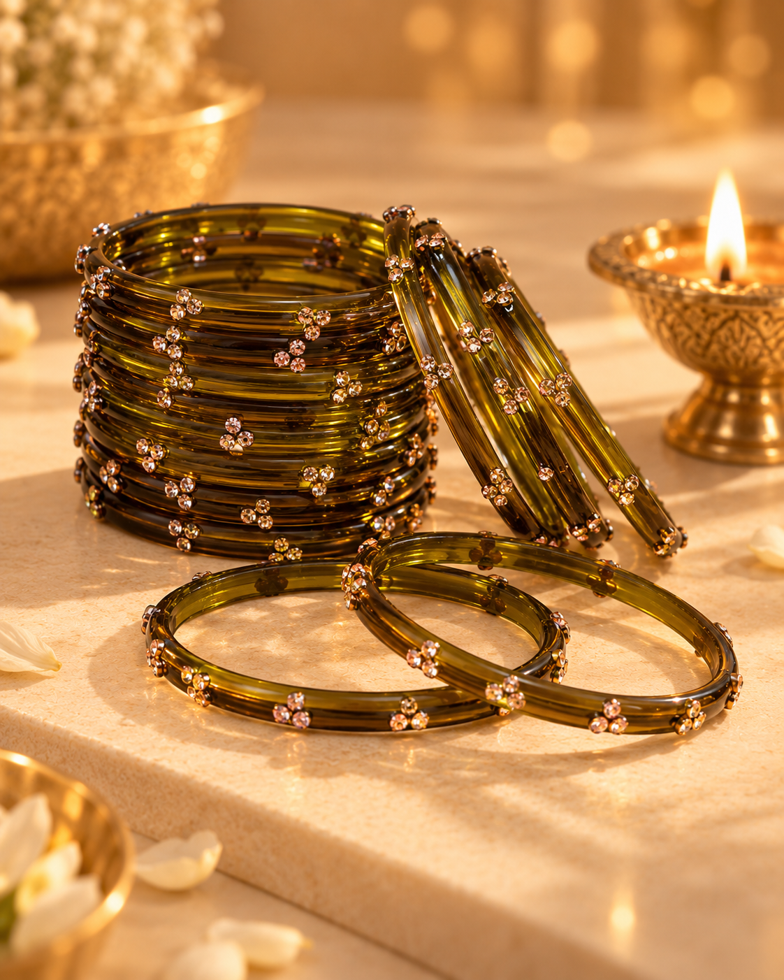 Royal Mehendi Kashmiri Bangles Set - (12 Glass bangles)
