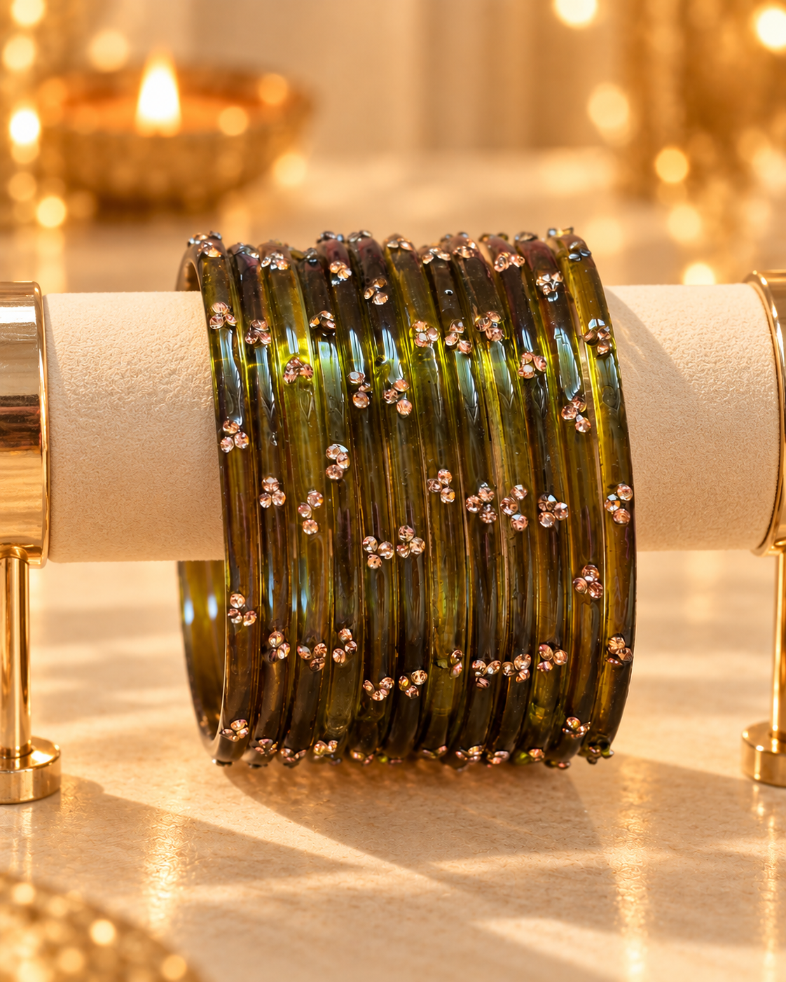 Royal Mehendi Kashmiri Bangles Set - (12 Glass bangles)