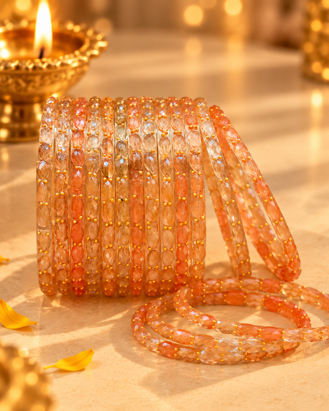 Saffron Glass Bangles - (12 Glass bangles)