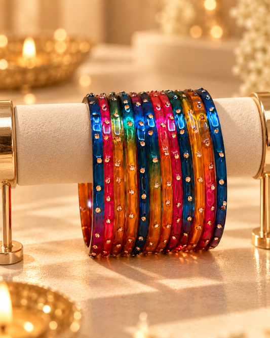 Rangoli Multicolour Glass Bangles - (12 Glass bangles)