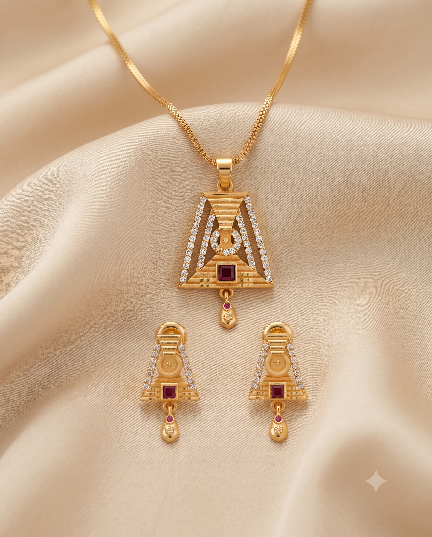 Ruby Royale Pendant & Earrings Set