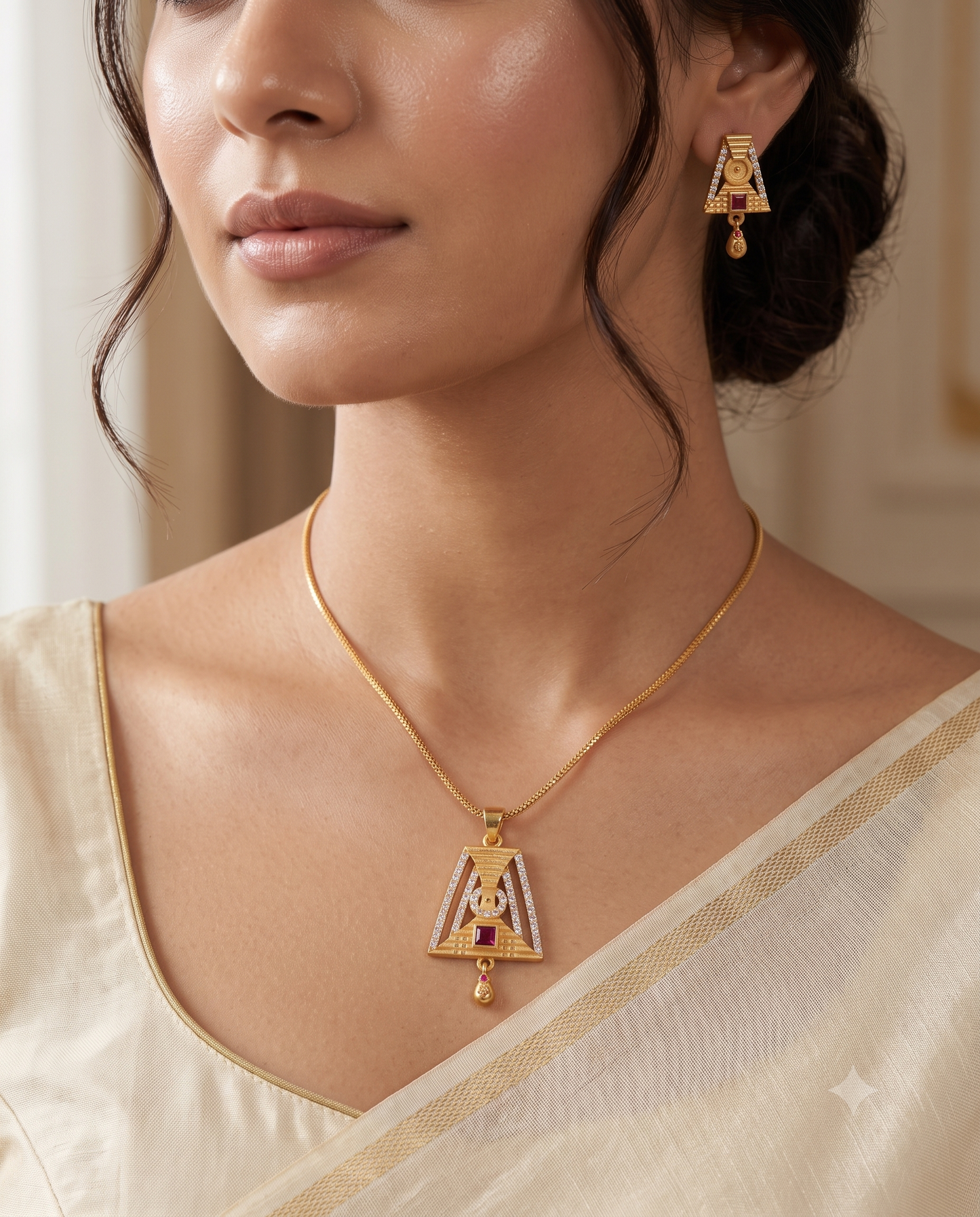 Ruby Royale Pendant & Earrings Set