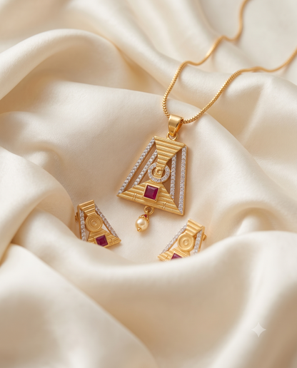 Ruby Royale Pendant & Earrings Set
