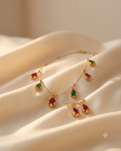 Modern Scarlet Drops Necklace with earrings