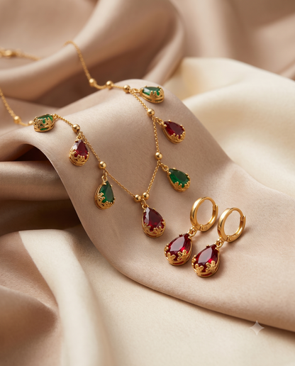 Modern Scarlet Drops Necklace with earrings