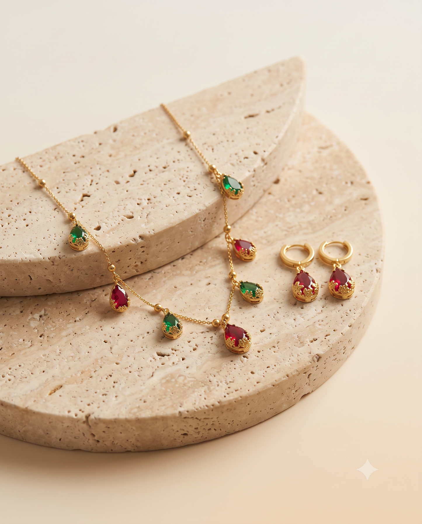 Modern Scarlet Drops Necklace with earrings
