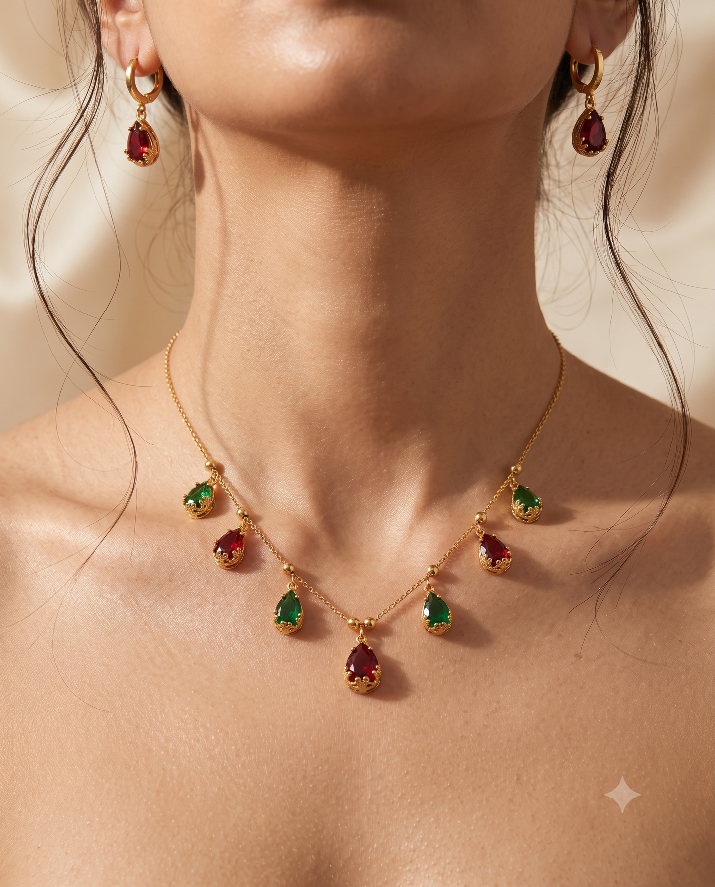 Modern Scarlet Drops Necklace with earrings