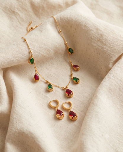 Modern Scarlet Drops Necklace with earrings