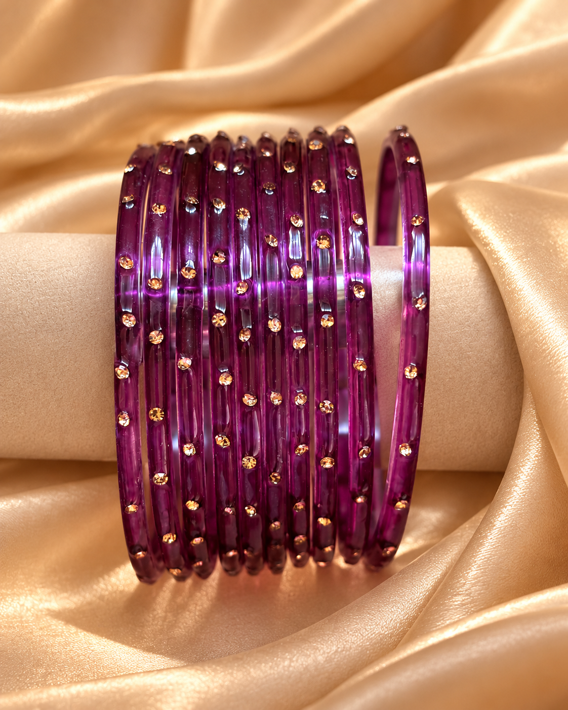 Purple Jelly & Kashmiri Bangles - (12 Glass Bangles)