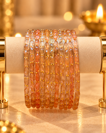 Saffron Glass Bangles - (12 Glass bangles)