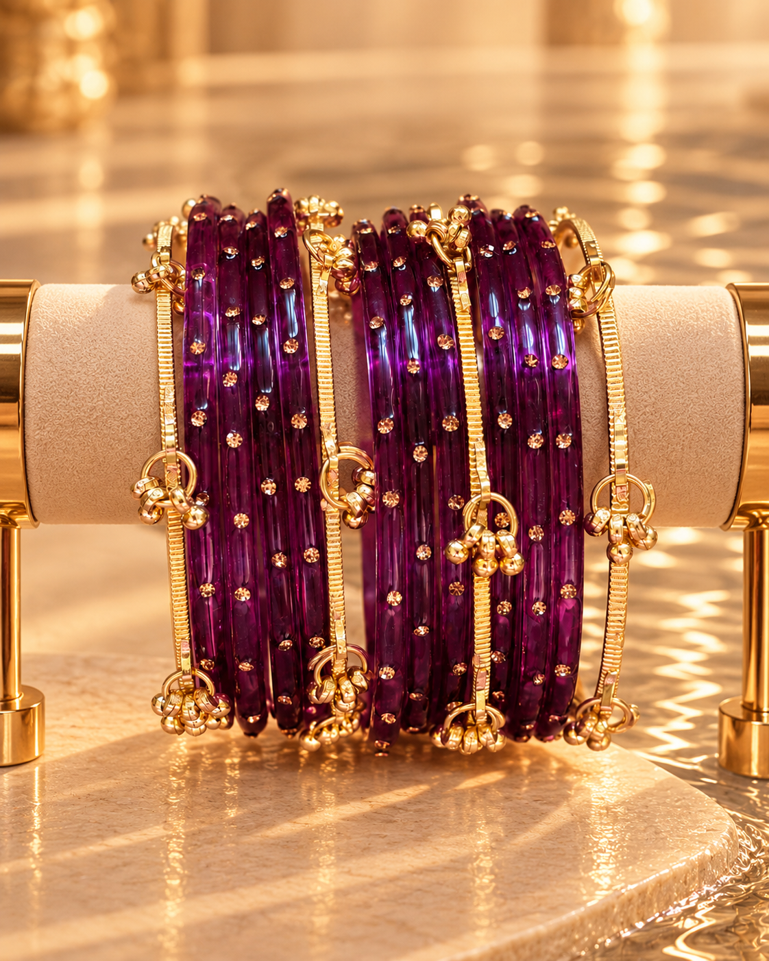 Purple Jelly & Kashmiri Bangles - (12 Glass Bangles & 6 Kashmiri Bangles)