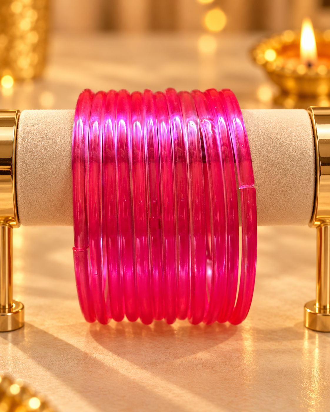 Pink Jelly Glass Bangles - (12 Glass Bangles)