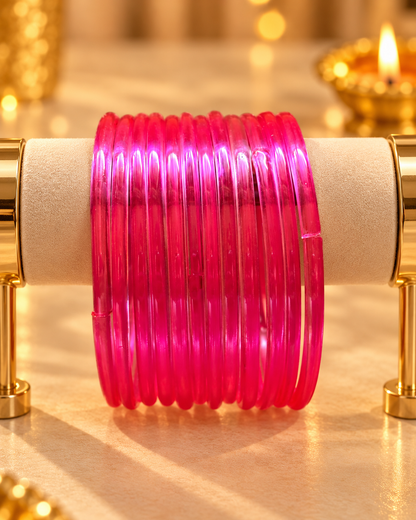 Pink Jelly Glass Bangles - (12 Glass Bangles)