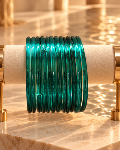 Emerald Teal Green Jelly - (12 Glass Bangles)