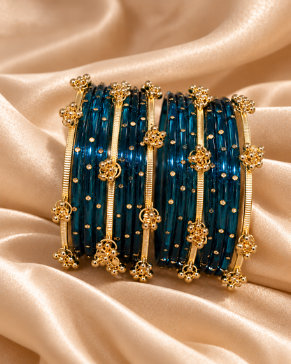 Royal Neel Kashmiri Bangles Set - (12 Glass bangles & 6 Kashmiri Bangles)