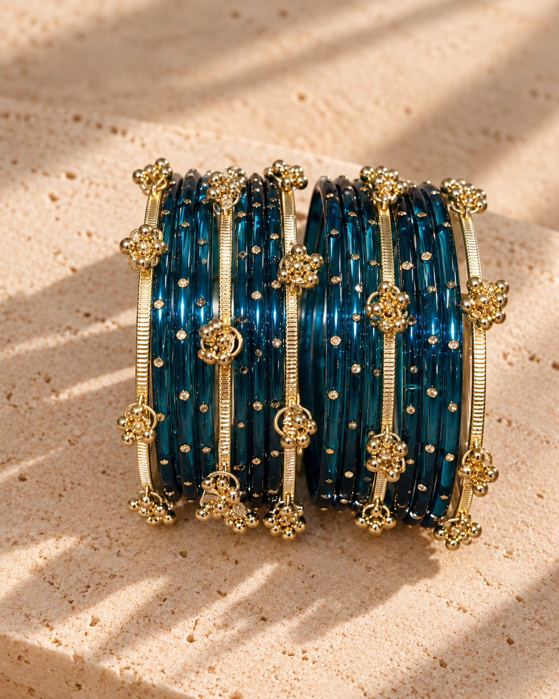 Royal Neel Kashmiri Bangles Set - (12 Glass bangles & 6 Kashmiri Bangles)