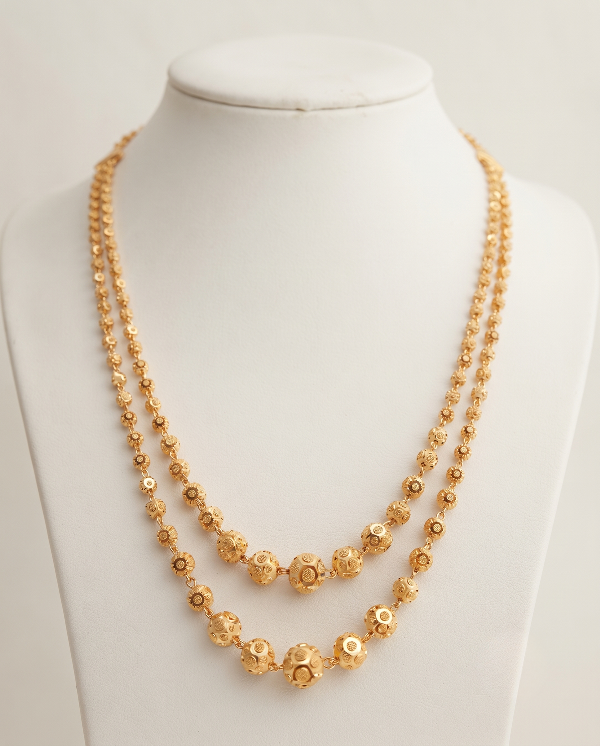 Premium Gold Plated Long Fancy Ball - 2 Line Mala