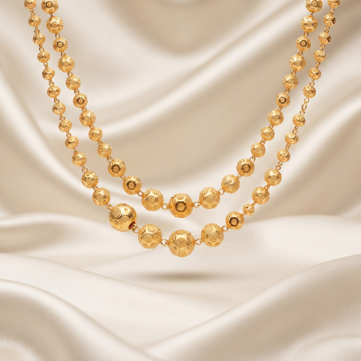 Premium Gold Plated Long Fancy Ball - 2 Line Mala