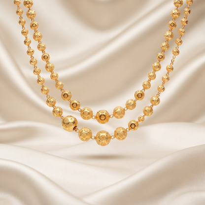 Premium Gold Plated Long Fancy Ball - 2 Line Mala