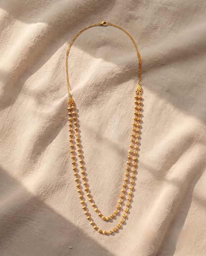 Premium Gold Plated Long Fancy Ball - 2 Line Mala