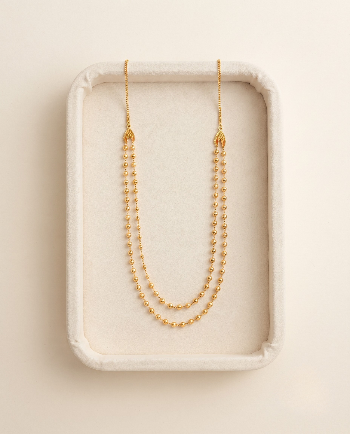 Premium Gold Plated Long Fancy Ball - 2 Line Mala