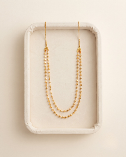 Premium Gold Plated Long Fancy Ball - 2 Line Mala