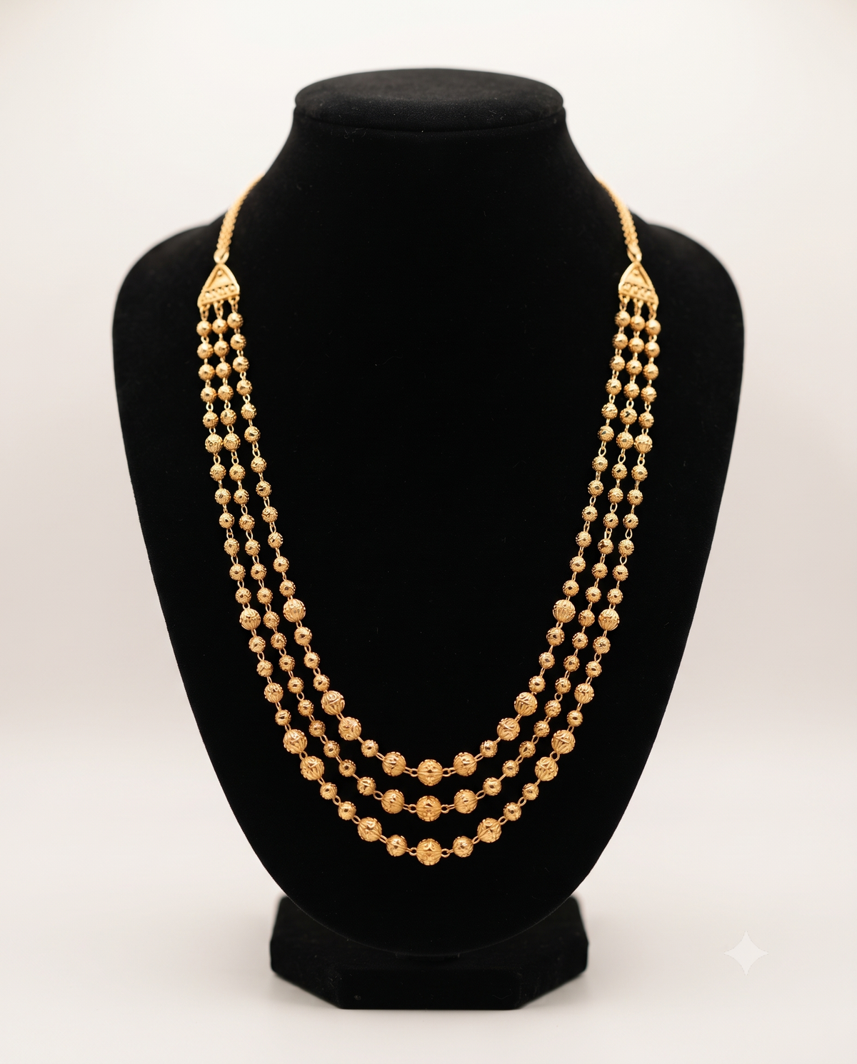 Premium Gold Plated Long Fancy Ball - 3 Line Mala