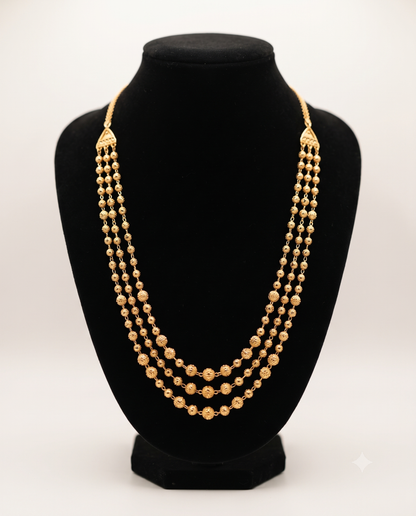 Premium Gold Plated Long Fancy Ball - 3 Line Mala