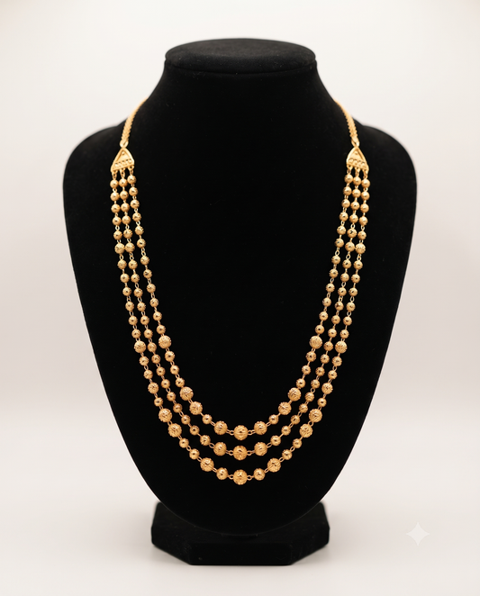 Premium Gold Plated Long Fancy Ball - 3 Line Mala