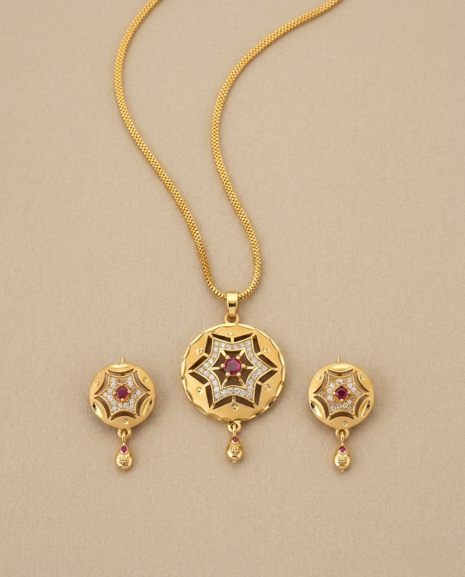 Micro Gold Platted Svarna Imperial Aura Pendant & Earrings Set