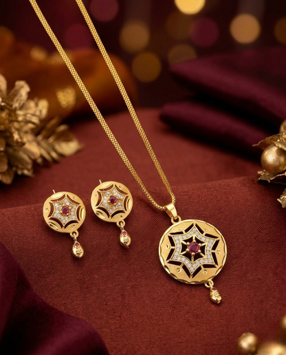 Micro Gold Platted Svarna Imperial Aura Pendant & Earrings Set