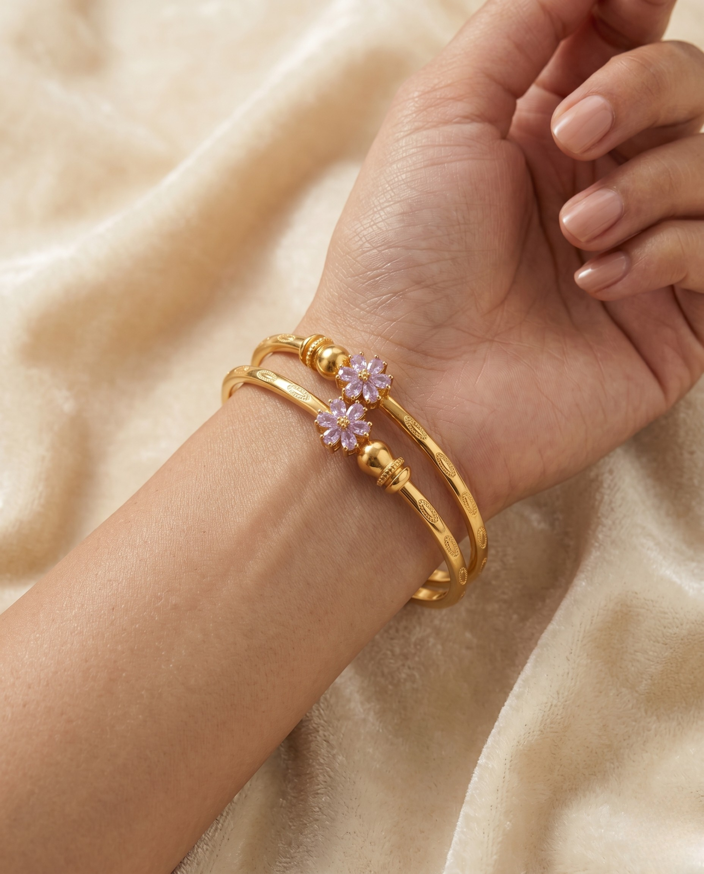 Flora Shine Pink Diamond Bangles (Free Size)