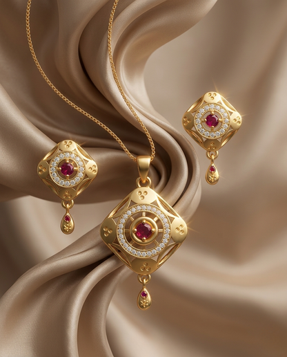 Micro Gold Platted Svarna Ratna Luxe Pendant & Earrings Set