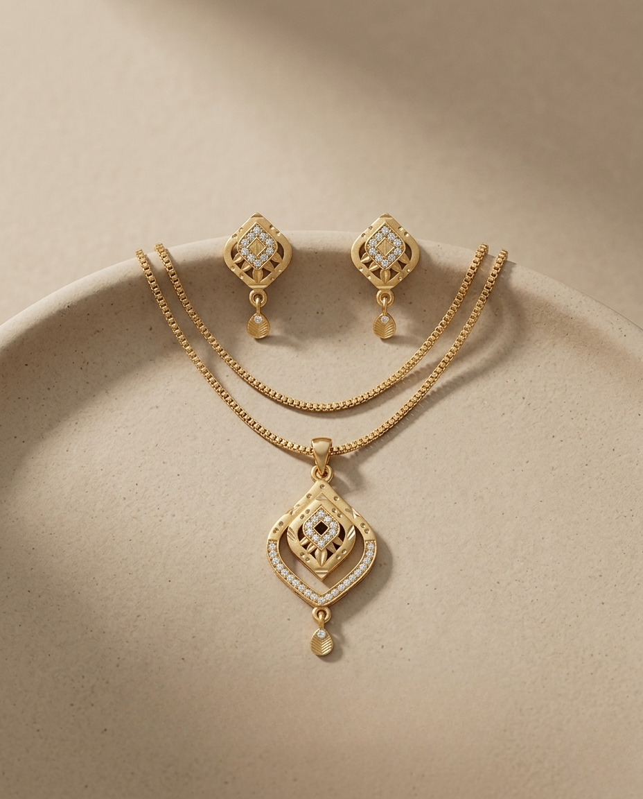Micro Gold Platted Elegant Shahi Pendant & Earrings Set