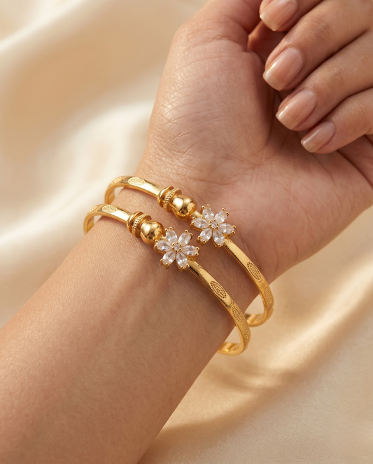 Flora Shine White Diamond Bangles (Free Size)