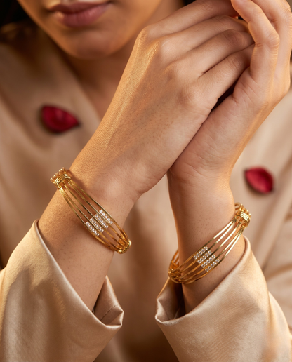 Gold Plated Luxury Crystal Line AD Bangles