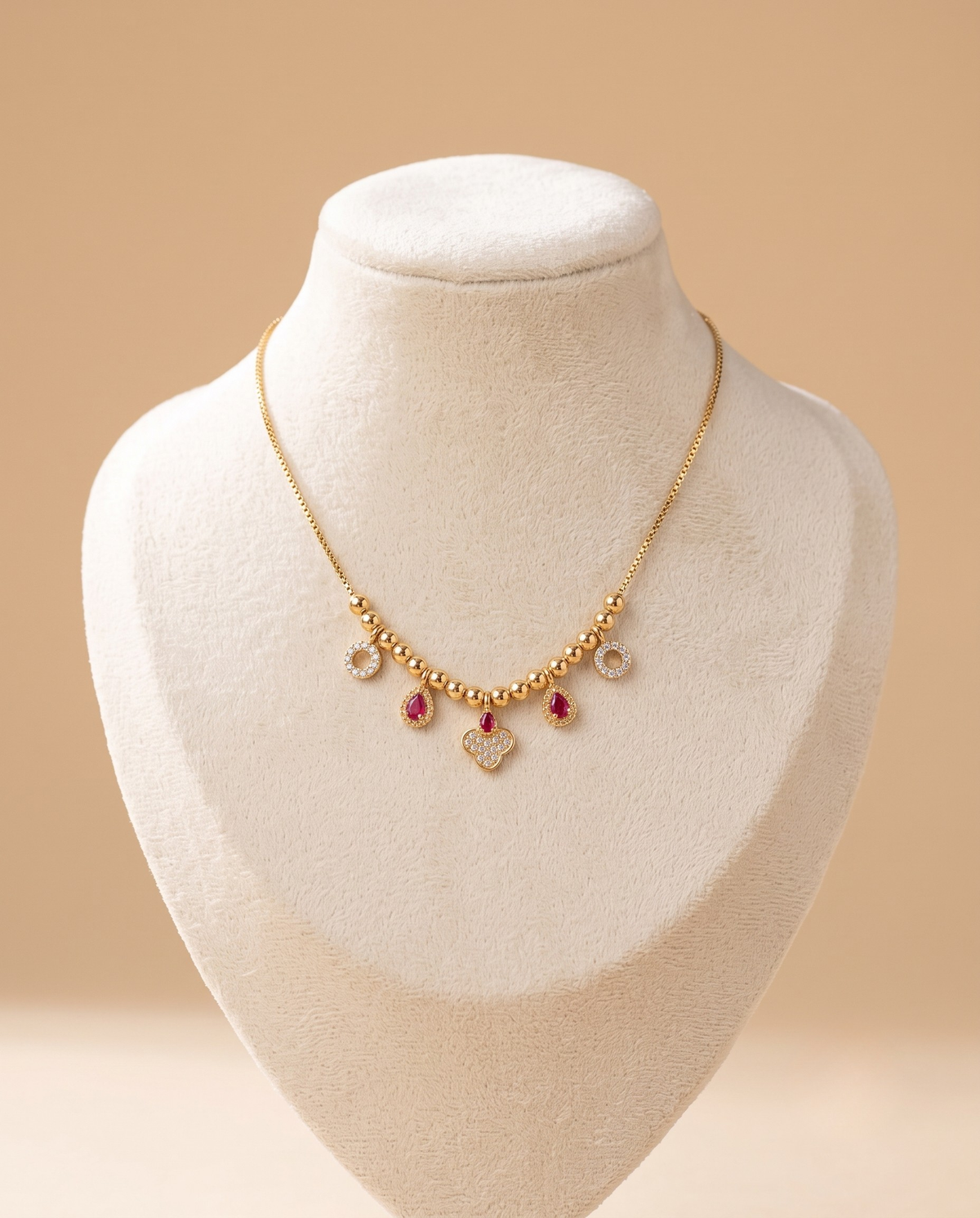 Gold Plated Svarna Ruby Bloom Necklace