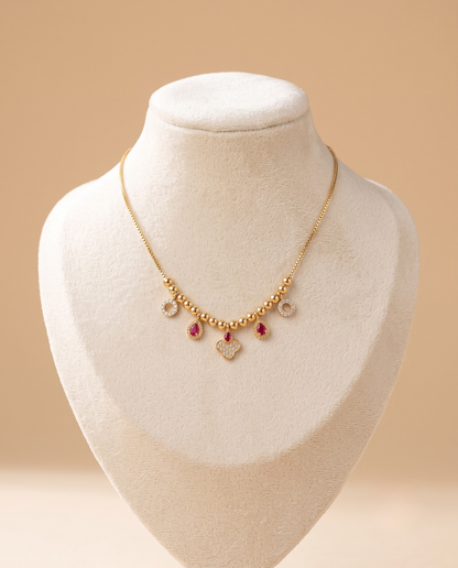 Gold Plated Svarna Ruby Bloom Necklace