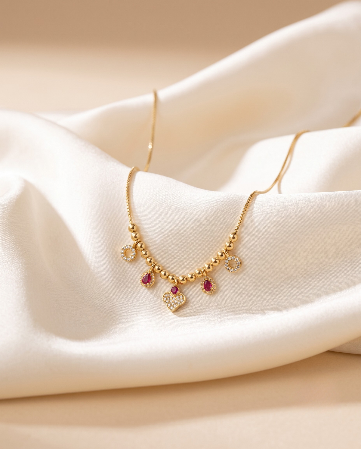 Gold Plated Svarna Ruby Bloom Necklace