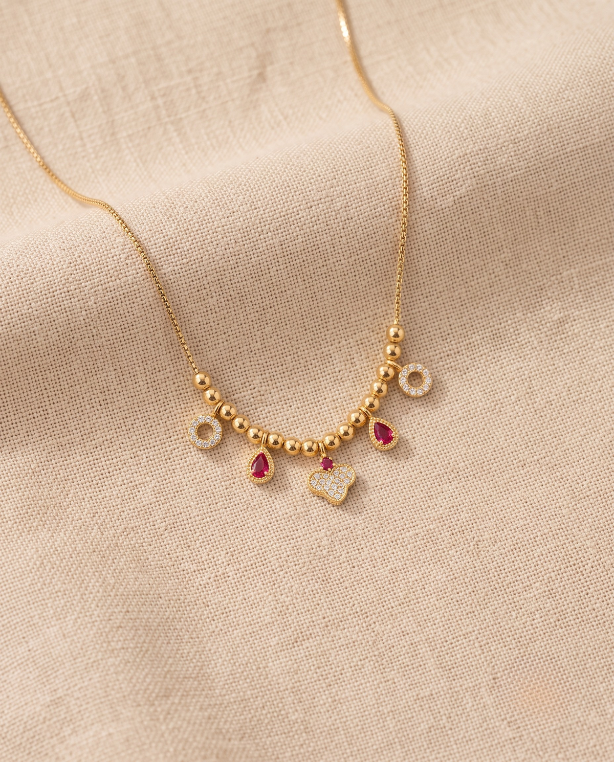 Gold Plated Svarna Ruby Bloom Necklace