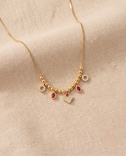 Gold Plated Svarna Ruby Bloom Necklace