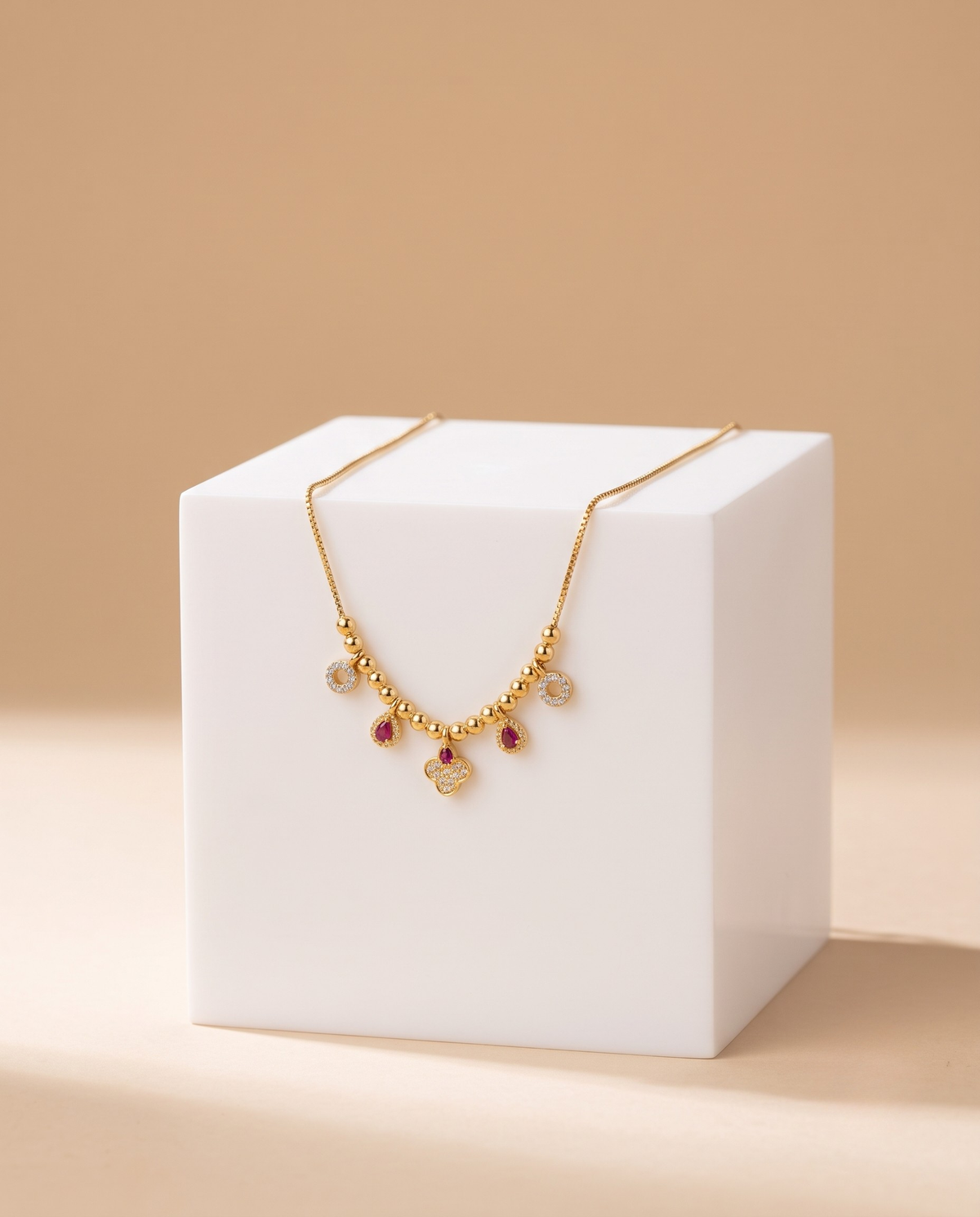Gold Plated Svarna Ruby Bloom Necklace