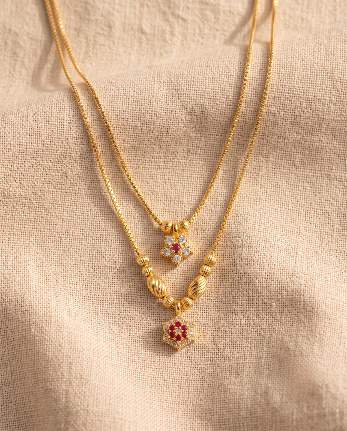 Svarna Ruby Double Line Gold Plated Necklace